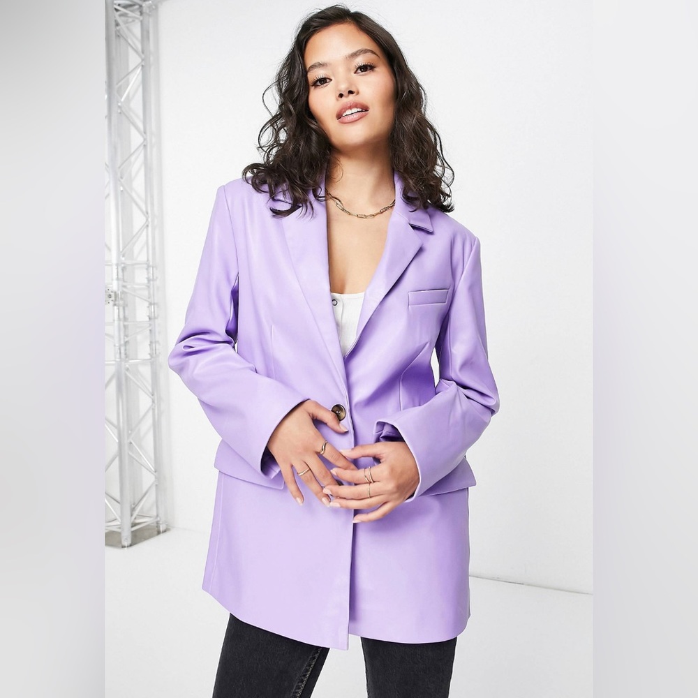 ASOS DESIGN Leatherlook Dad Blazer in Lilac